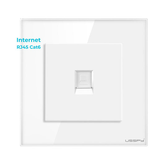 Priza internet cu rama din sticla securizata, USSPY®, RJ45 Cat6, alb