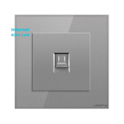 Priza internet cu rama din sticla securizata, USSPY®, RJ45 Cat6, gri