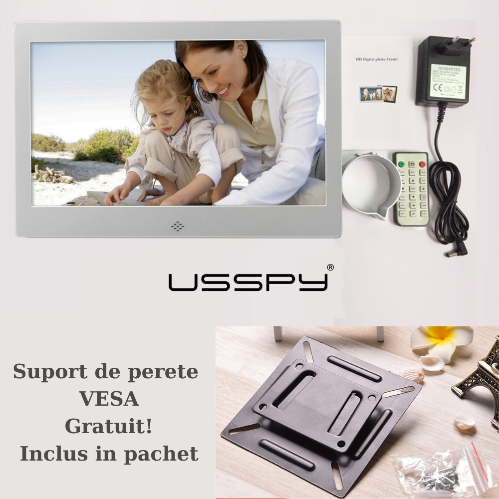 Rama foto digitala 10 inch din aluminiu, slim, IPS