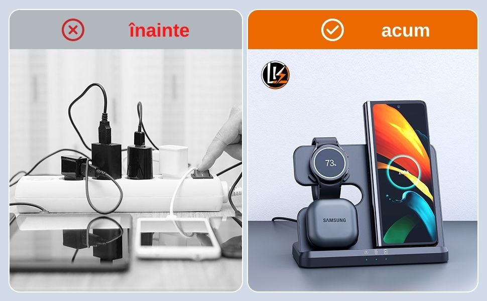 Statie Incarcare Wireless 3 In 1 USSPY, Incarcare Rapida, 15 W, alba