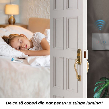 Telecomanda pentru Intrerupatoare tactile cu rama din sticla USSPY®, 4 comenzi/becuri alb negru gri auriu