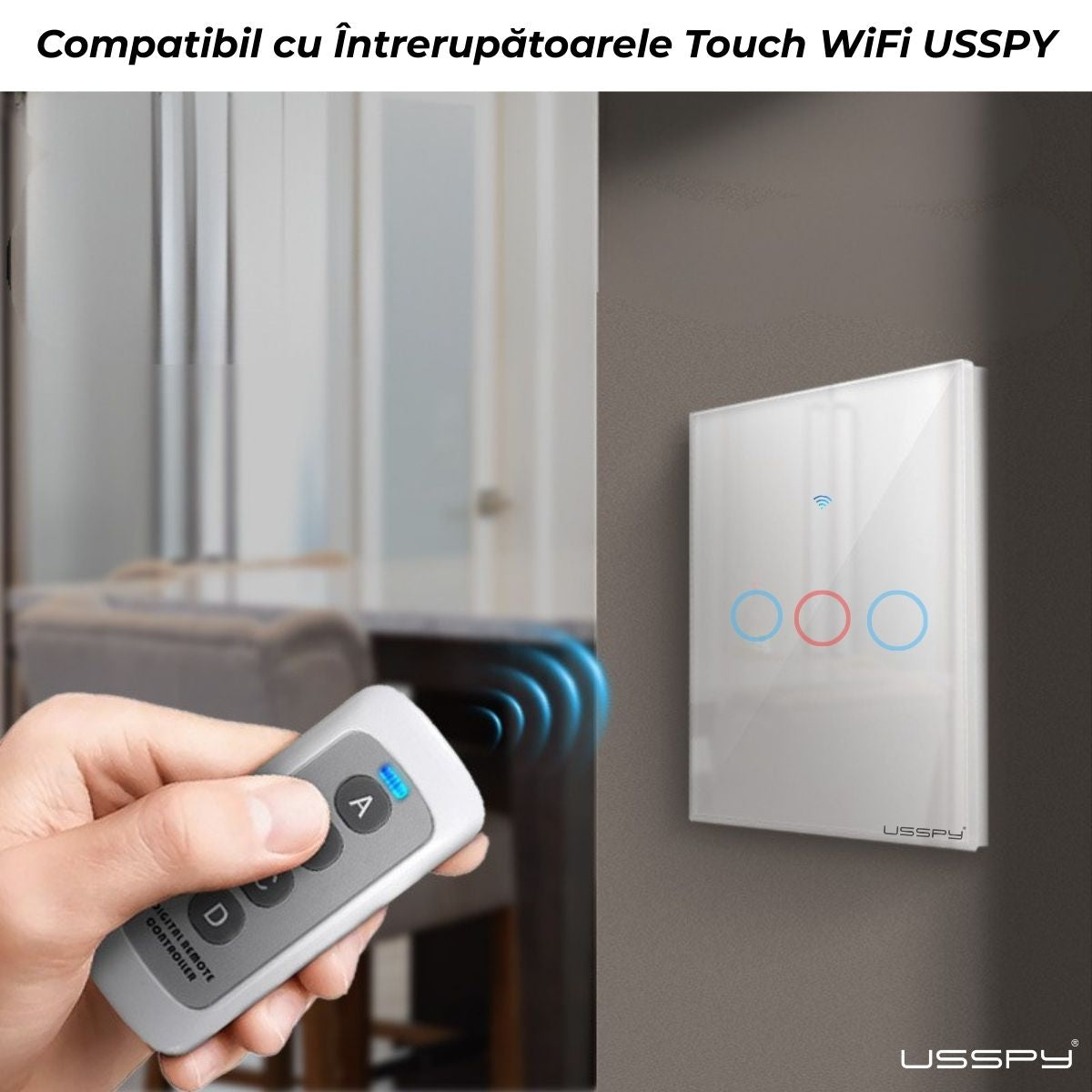Telecomanda pentru Intrerupatoare tactile cu rama din sticla USSPY®, 4 comenzi/becuri alb negru gri auriu