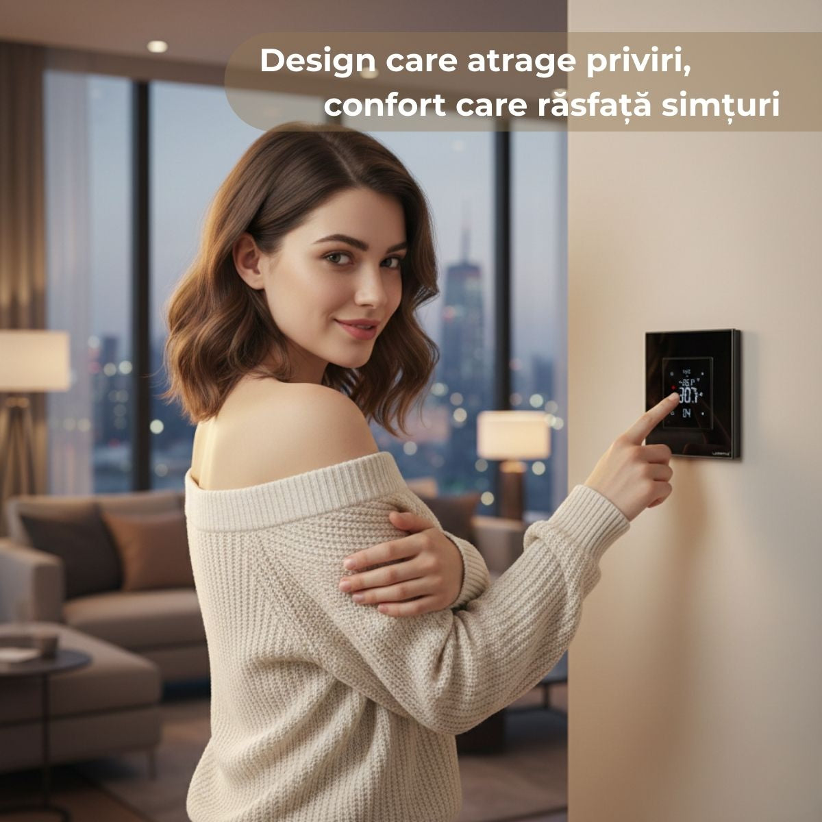 Termostat cu fir USSPY®, rama sticla, control touch, smart home, Wifi, controlabil din aplicatia Tuya, Smart Life, Auriu