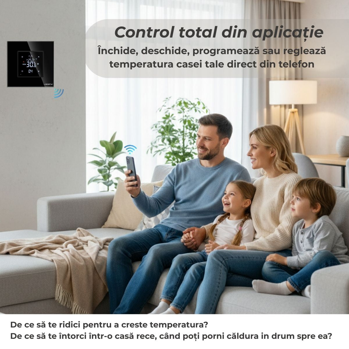 Termostat cu fir USSPY®, rama sticla, control touch, smart home, Wifi, controlabil din aplicatia Tuya, Smart Life, Auriu