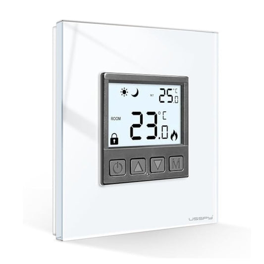 Termostat cu fir USSPY®, rama sticla, ecran iluminat LCD, Alb