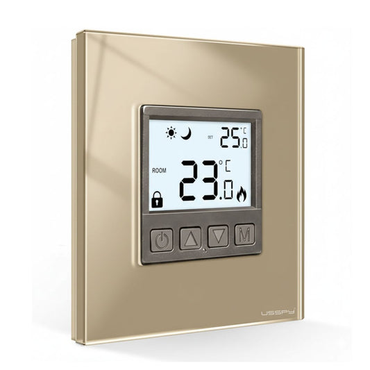Termostat cu fir USSPY®, rama sticla, ecran iluminat LCD, Auriu