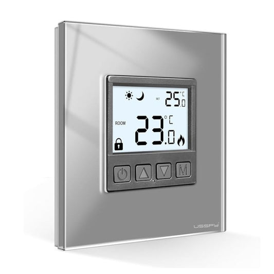 Termostat cu fir USSPY®, rama sticla, ecran iluminat LCD, Gri