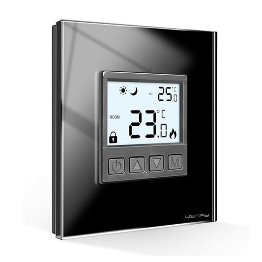 Termostat cu fir USSPY®, rama sticla, ecran iluminat LCD, Negru