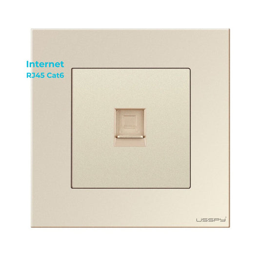 Priza internet cu rama din sticla securizata, USSPY®, RJ45 Cat6, auriu