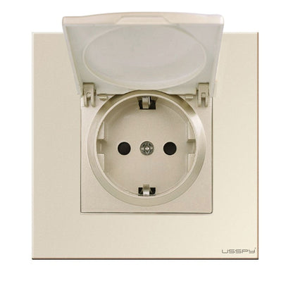 Priza cu capac, rama din sticla securizata , USSPY®, protectie copii, schuko 16A, auriu