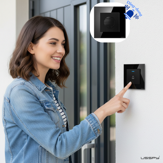 Buton sonerie, rama din sticla securizata, USSPY®, auriu