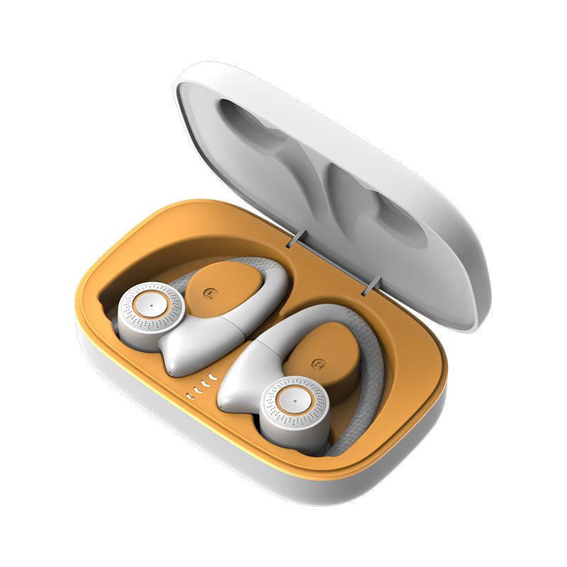 Casti Wireless fara fir T10, Sport, Bluetooth v5.0, cu Microfon, Control prin Atingere, Afisaj LED, Reducere Zgomot, Rezistente la Apa, Universale, Alb Portocaliu