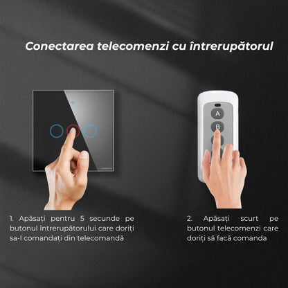 Telecomanda pentru Intrerupatoare tactile cu rama din sticla USSPY®, 4 comenzi/becuri alb negru gri auriu