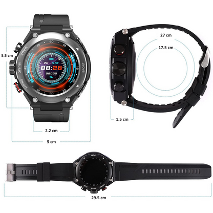 Ceas smartwatch cu casti Bluetooth incorporate, 3 in 1, USSPY, ritm cardiac, tensiune arteriala, calorii, temperatura corporala, monitor de somn, pedometru si tracker de fitness, negru