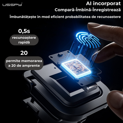 Incuietoare inteligenta cu amprenta digitala, USSPY® F007, pentru sertar, vestiar, mobilier, reincarcabila prin USB Type-C, 20 amprente, recunoastere rapida
