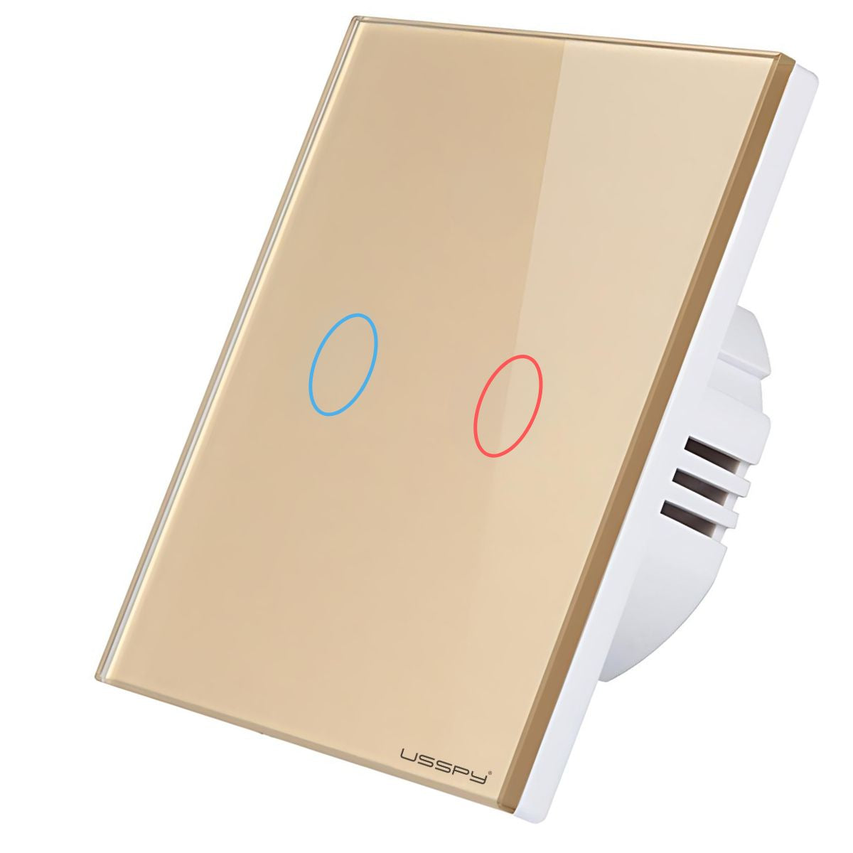 Intrerupator simplu touch, rama sticla securizata, USSPY®, 2 canale, auriu