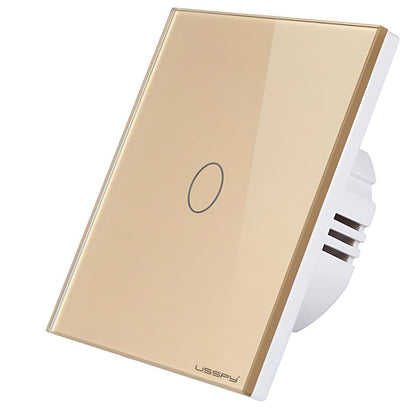 Intrerupator simplu touch, rama sticla securizata, USSPY®, 1 canal, auriu