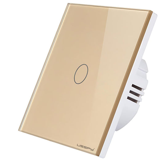 Intrerupator simplu touch, rama sticla securizata, USSPY®, 1 canal, auriu