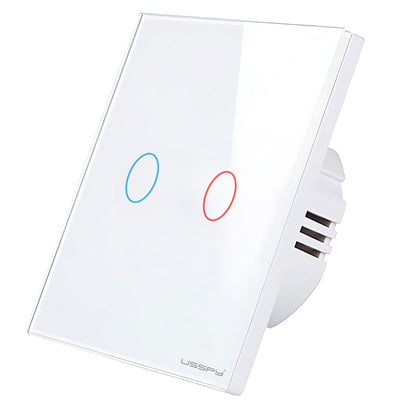Intrerupator simplu touch, rama sticla securizata, USSPY®, 2 canale, alb