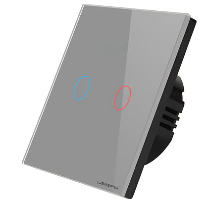 Intrerupator simplu touch, rama sticla securizata, USSPY®, 2 canale, gri