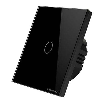 Intrerupator simplu touch, rama sticla securizata, USSPY®, 1 canal, negru