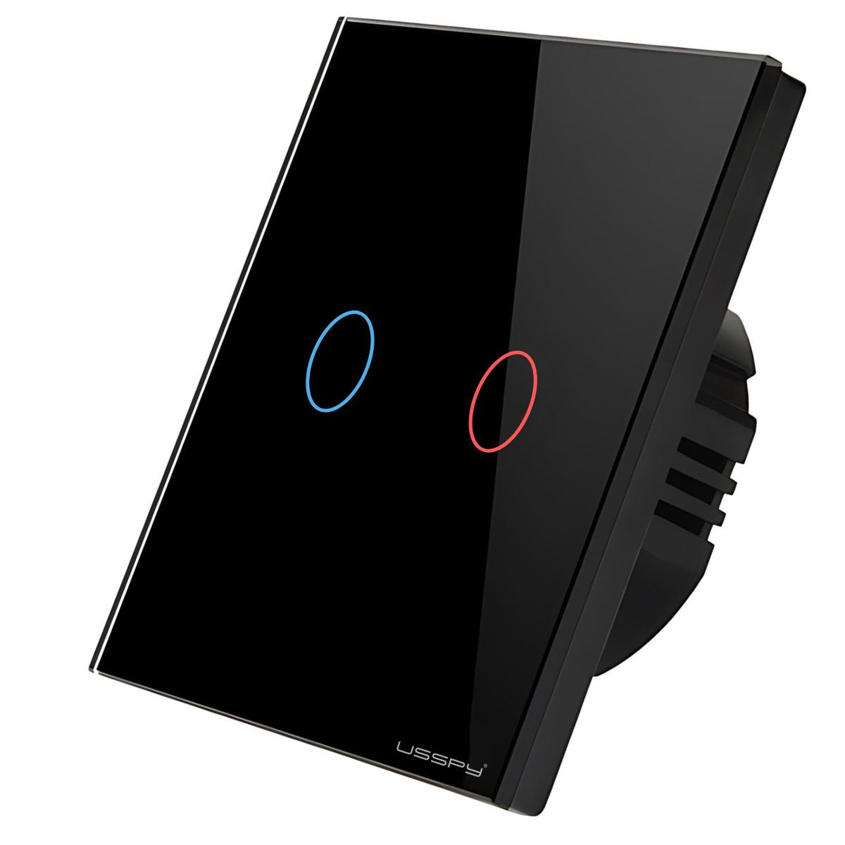 Intrerupator simplu touch, rama sticla securizata, USSPY®, 2 canale, negru