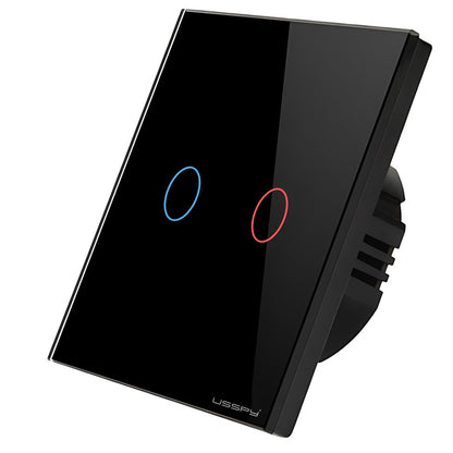 Intrerupator simplu touch, rama sticla securizata, USSPY®, 2 canale, negru