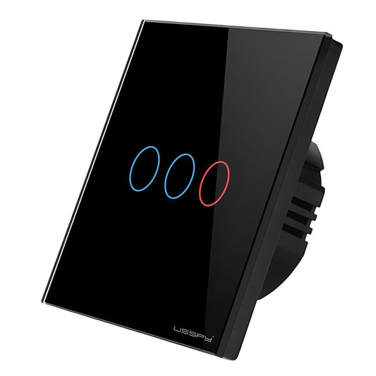 Intrerupator simplu touch, rama sticla securizata, USSPY®, 3 canale, negru