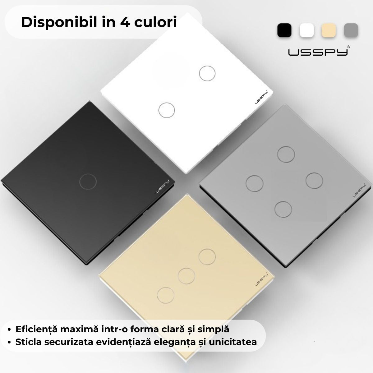 Intrerupator cu touch draperii, rulouri, jaluzele, USSPY®, sticla securizata, Wifi, 1500W, Tuya, Smart Life, negru