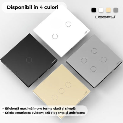 Intrerupator cu touch draperii, rulouri, jaluzele, USSPY®, sticla securizata, Wifi, 1500W, Tuya, Smart Life, negru