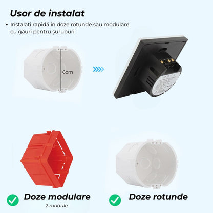 Intrerupator cu touch draperii, rulouri, jaluzele, USSPY®, sticla securizata, Wifi, 1500W, Tuya, Smart Life, negru