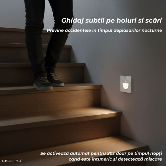 Lampa de veghe cu senzor de miscare, rama din sticla, USSPY®, LED, negru