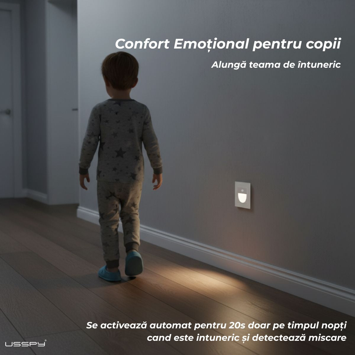 Lampa de veghe cu senzor de miscare, rama din sticla, USSPY®, LED, alb