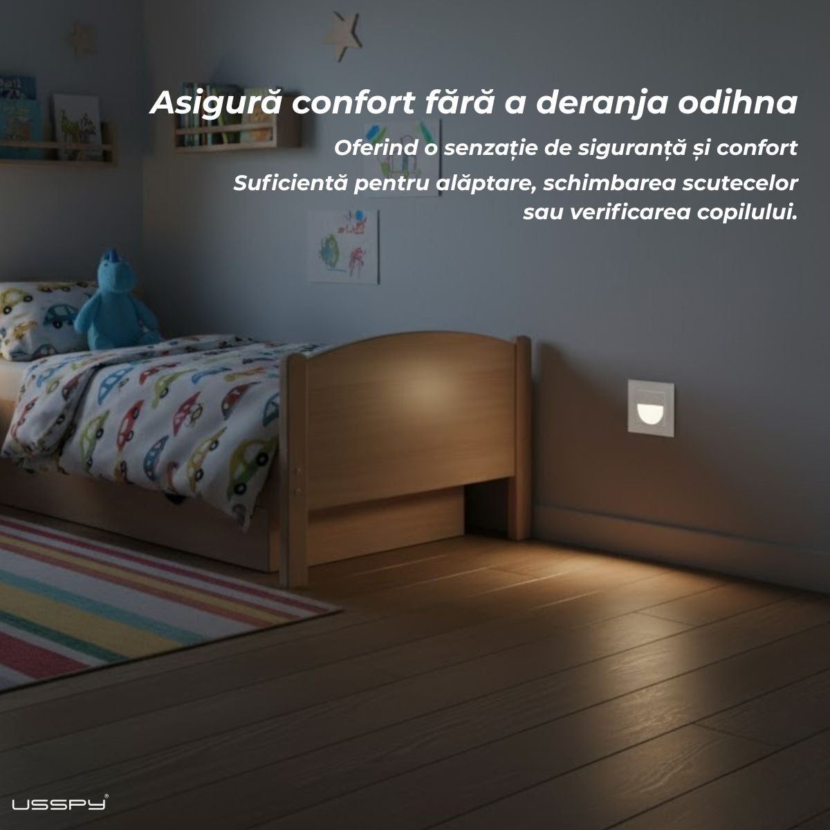 Lampa de veghe cu senzor de miscare, rama din sticla, USSPY®, LED, alb