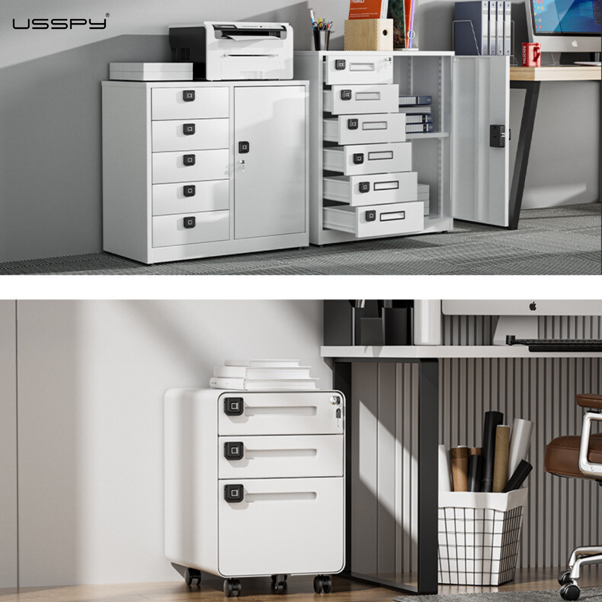 Incuietoare inteligenta cu amprenta digitala, USSPY® F007, pentru sertar, vestiar, mobilier, reincarcabila prin USB Type-C, 20 amprente, recunoastere rapida