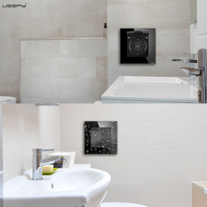 Priza cu capac, rama din sticla securizata , USSPY®, protectie copii, schuko 16A, alb