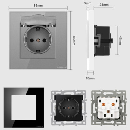 Priza cu capac, rama din sticla securizata , USSPY®, protectie copii, schuko 16A, alb
