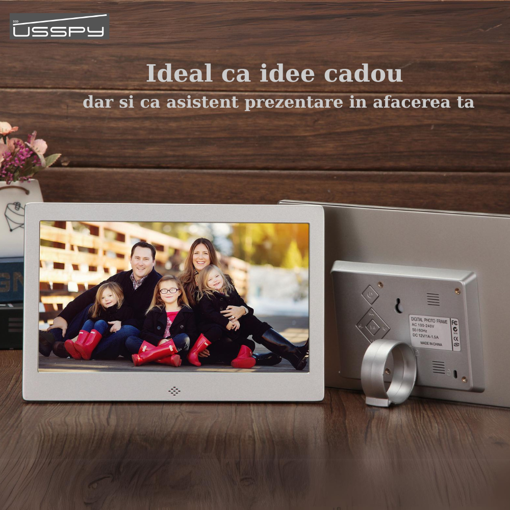 Rama foto digitala 10 inch din aluminiu, slim, IPS
