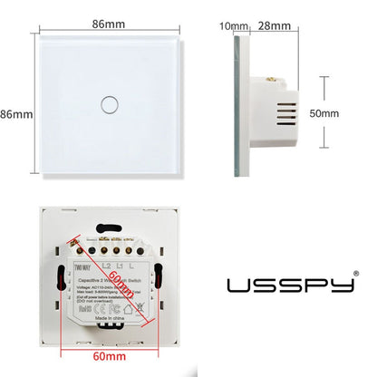 Intrerupator simplu touch, cap scara, rama sticla securizata, USSPY®, 1 canal, negru