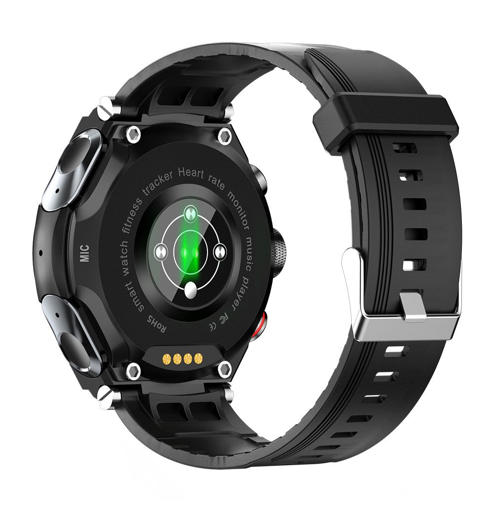 Ceas smartwatch cu casti Bluetooth incorporate, 3 in 1, USSPY, ritm cardiac, tensiune arteriala, calorii, temperatura corporala, monitor de somn, pedometru si tracker de fitness, negru
