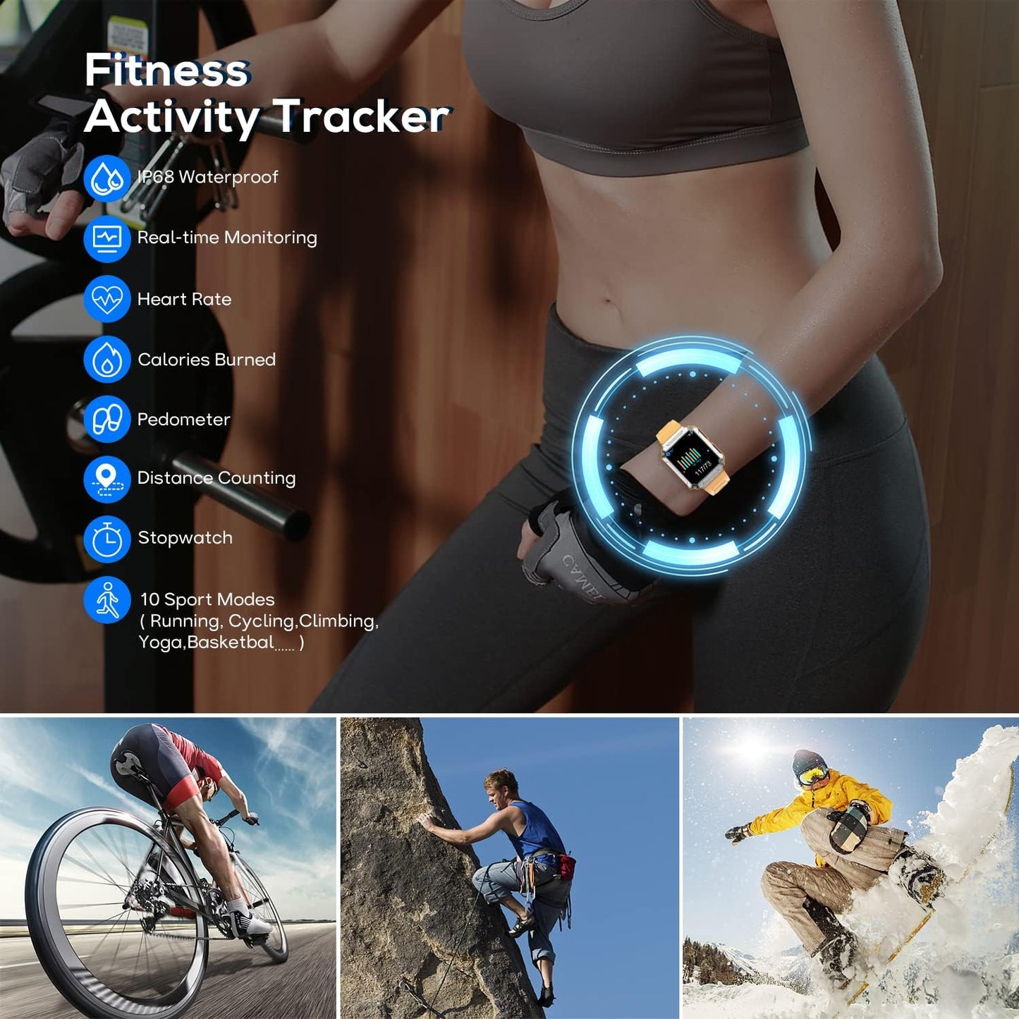 Ceas smartwatch cu casti Bluetooth incorporate, USSPY, ritm cardiac, tensiune arteriala, calorii, monitor de somn, pedometru si tracker de fitness, afisaj HD de 1,96 inchi, portocaliu