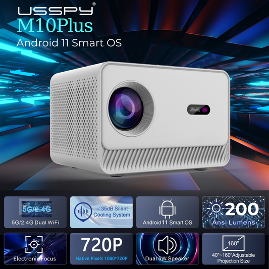 Videoproiector Smart Portabil, 200ANSI lumeni, Android 12, Dual Wi-Fi